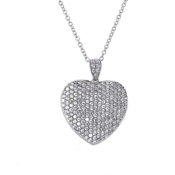 Sterling Silver Pave CZ Heart Necklace, Boutique-NWT - Picture 1 of 1